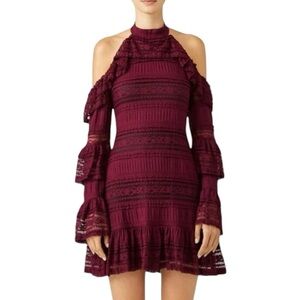 PARKER Burgundy Lace Cold Shoulder Dress XS